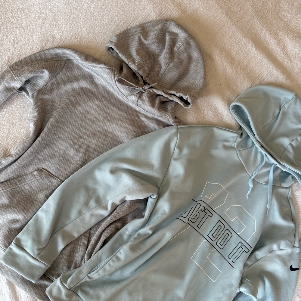 Nike Light Blue and Gray Hoodies